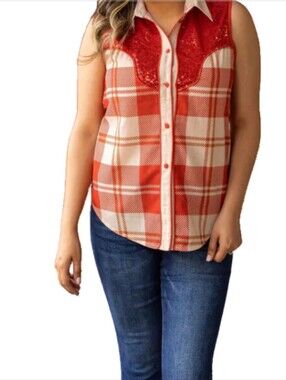 Southern Grace Red Sequin Western Shirt with Cream Trim